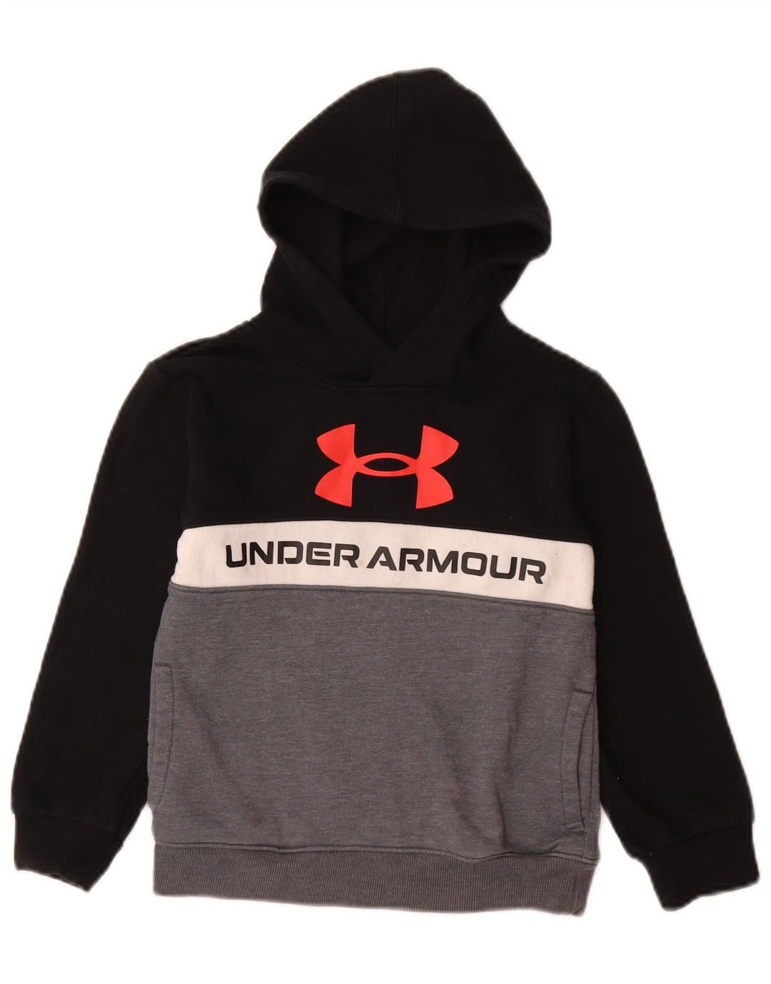 UNDER Armour Boys Graphic Hoodie Jumper 6-7 Years Black Colourblock Cotton