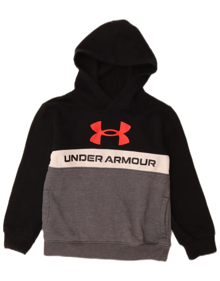 UNDER Armour Boys Graphic Hoodie Jumper 6-7 Years Black Colourblock Cotton