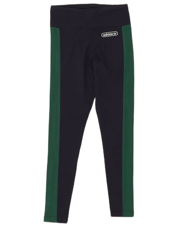 Γυναικείο κολάν ADIDAS UK 12 Medium Navy Blue Colourblock Βαμβακερό