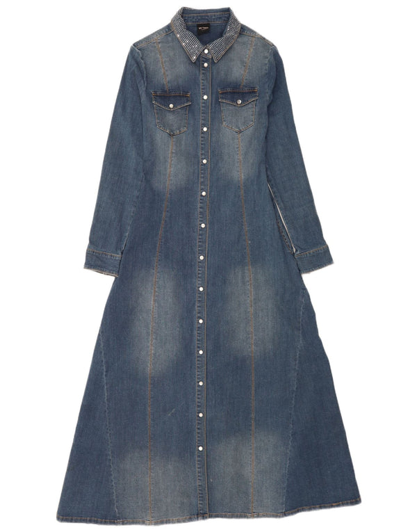 Vintage Womens Long Sleeve Maxi Denim Dress UK 6 XS Blue Cotton