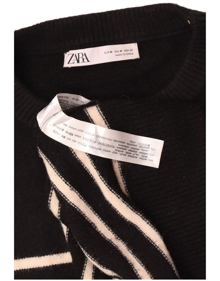 Zara γυναικείο πουλόβερ υπερμεγέθη Crew Neck Jumper UK 14 Medium Μαύρο ριγέ