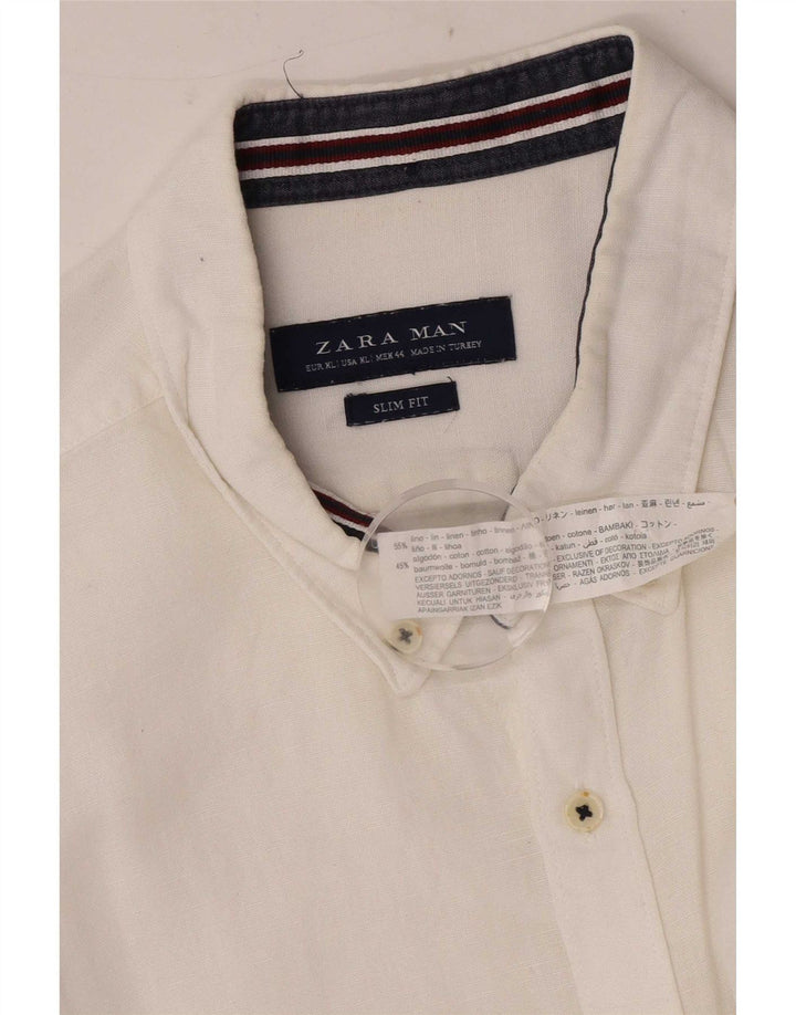 Ανδρικό πουκάμισο Zara Slim Fit XL Λευκό λινό