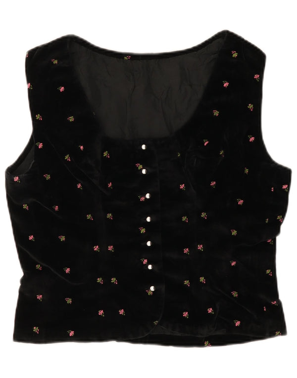 Vintage γυναικείο βελούδινο γιλέκο UK 10 Small Black Floral