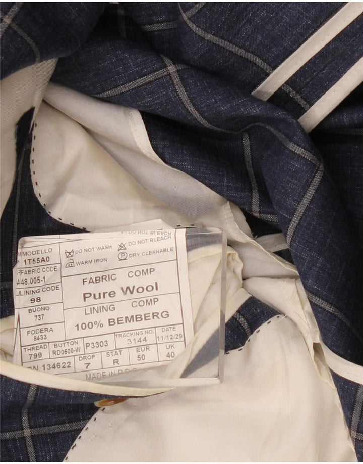 Vintage Ανδρικό σακάκι με 2 κουμπιά σακάκι UK 40 Large Navy Blue Check Wool