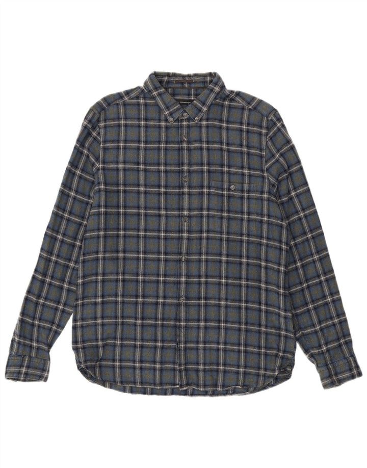 French Connection Ανδρικό Slim Flannel Πουκάμισο μεγάλο μπλε βαμβακερό