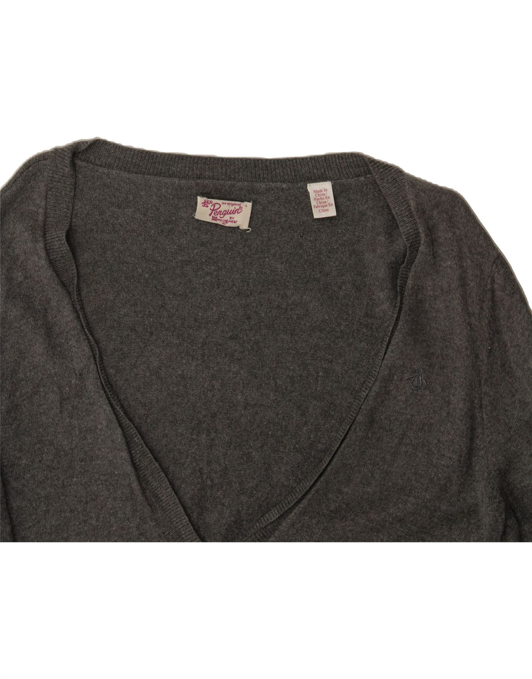PENGUIN Womens Cardigan Sweater UK 16 Large Grey Cotton Vintage Penguin and Second-Hand Penguin from Messina Hembry 
