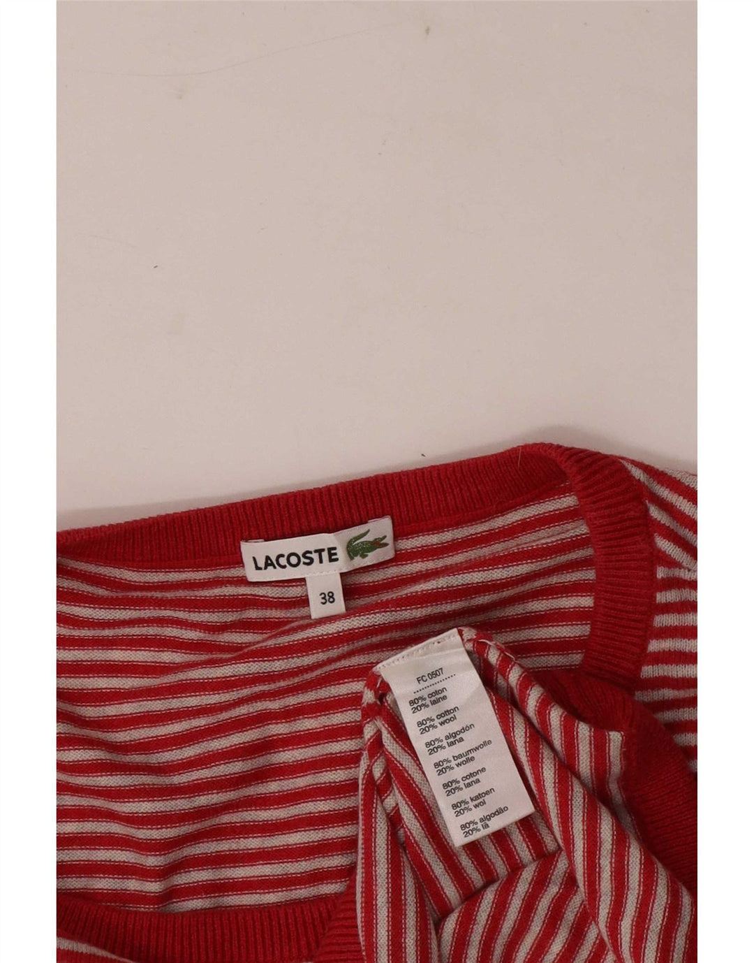 Γυναικείο πουλόβερ Lacoste Crew Neck Jumper Μέγεθος 38 Μεσαίο κόκκινο ριγέ