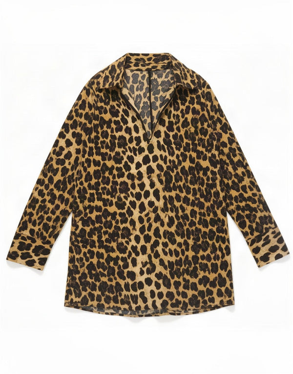 Zara Γυναικείο μακρυμάνικο φόρεμα Shift UK 10 Small Brown Animal Print