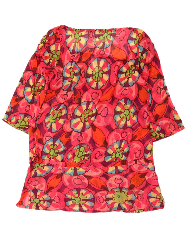 DESIGUAL Womens 3/4 Sleeve Tunic Dress UK 14 Medium Red Floral Polyester
