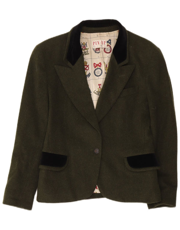 Vintage γυναικείο σακάκι 1 κουμπιού σακάκι UK 14 Large Khaki Colourblock