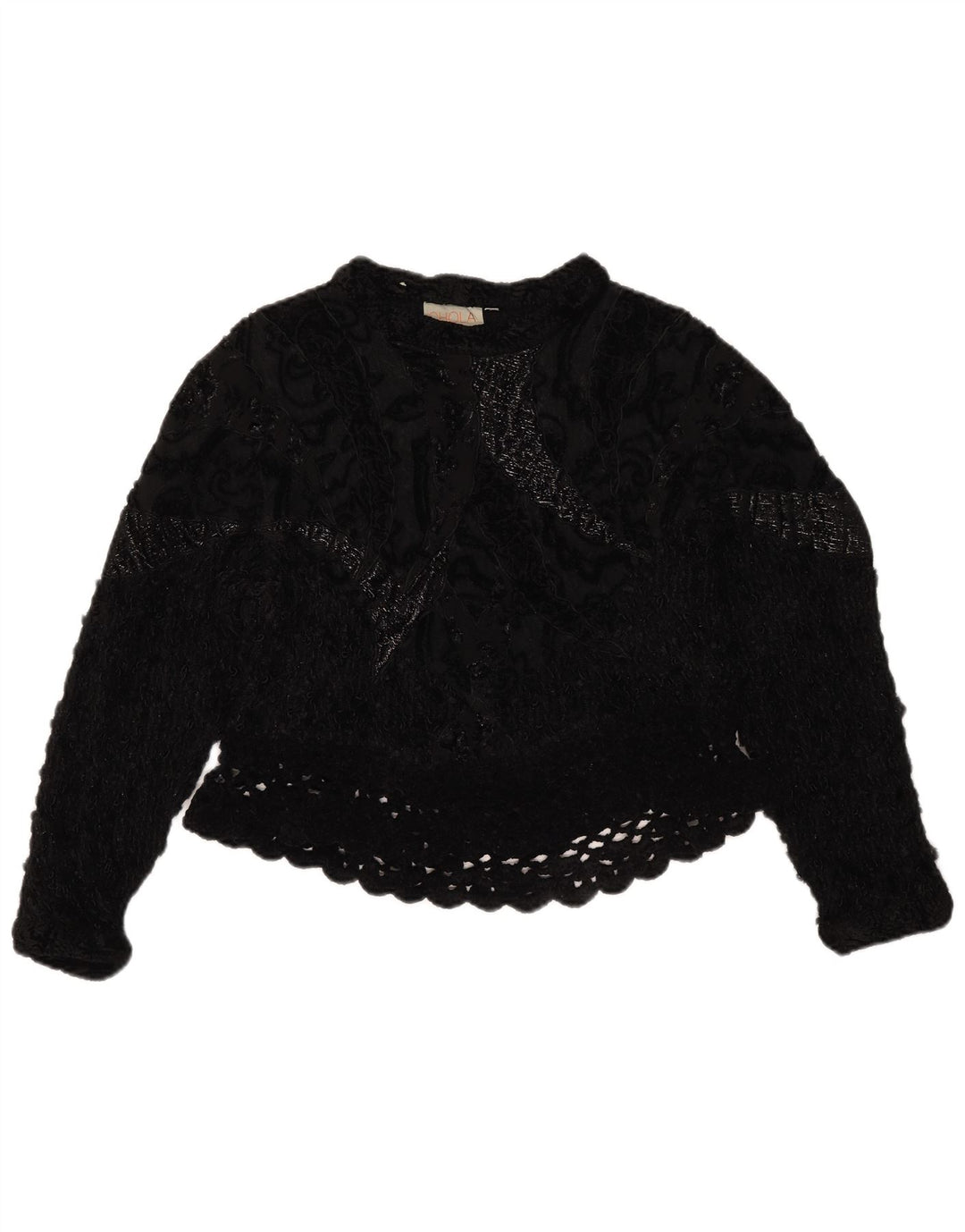 Vintage Γυναικείο Crochet Top UK 14 Medium Black