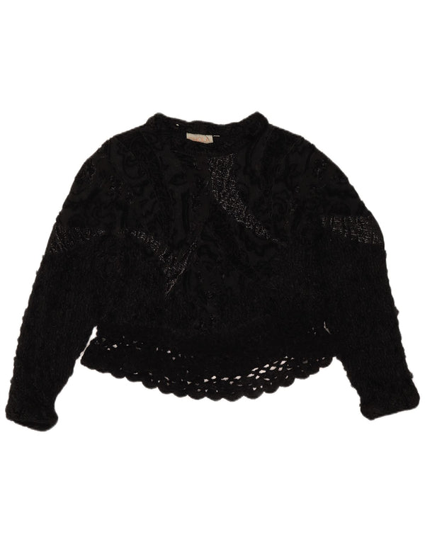 Vintage Γυναικείο Crochet Top UK 14 Medium Black