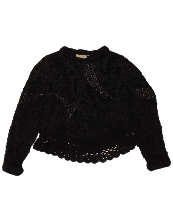 Vintage Γυναικείο Crochet Top UK 14 Medium Black
