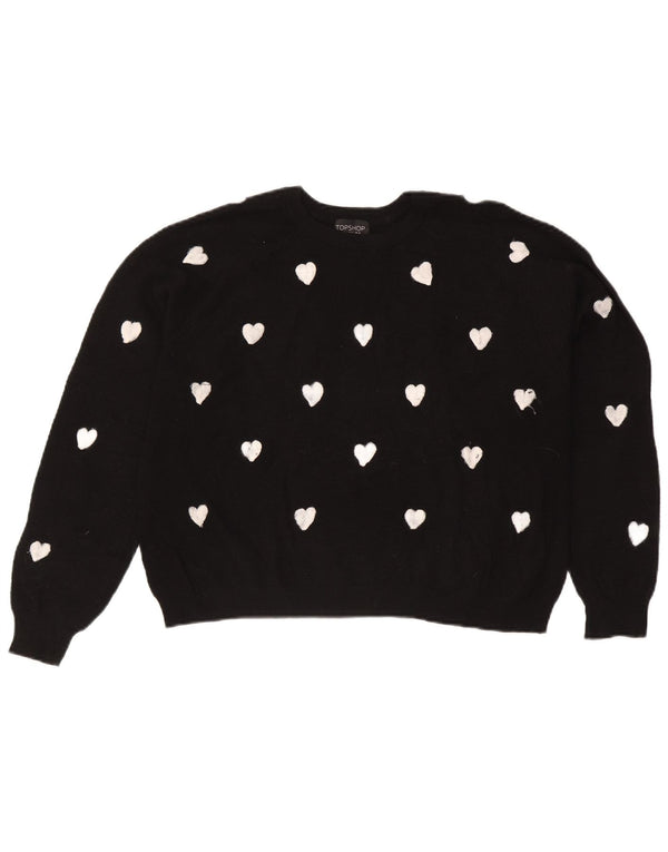 Topshop Γυναικείο Abstract Pattern Boat Neck Jumper πουλόβερ UK 16 Large Black