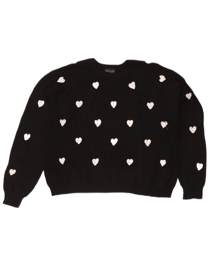 Topshop Γυναικείο Abstract Pattern Boat Neck Jumper πουλόβερ UK 16 Large Black