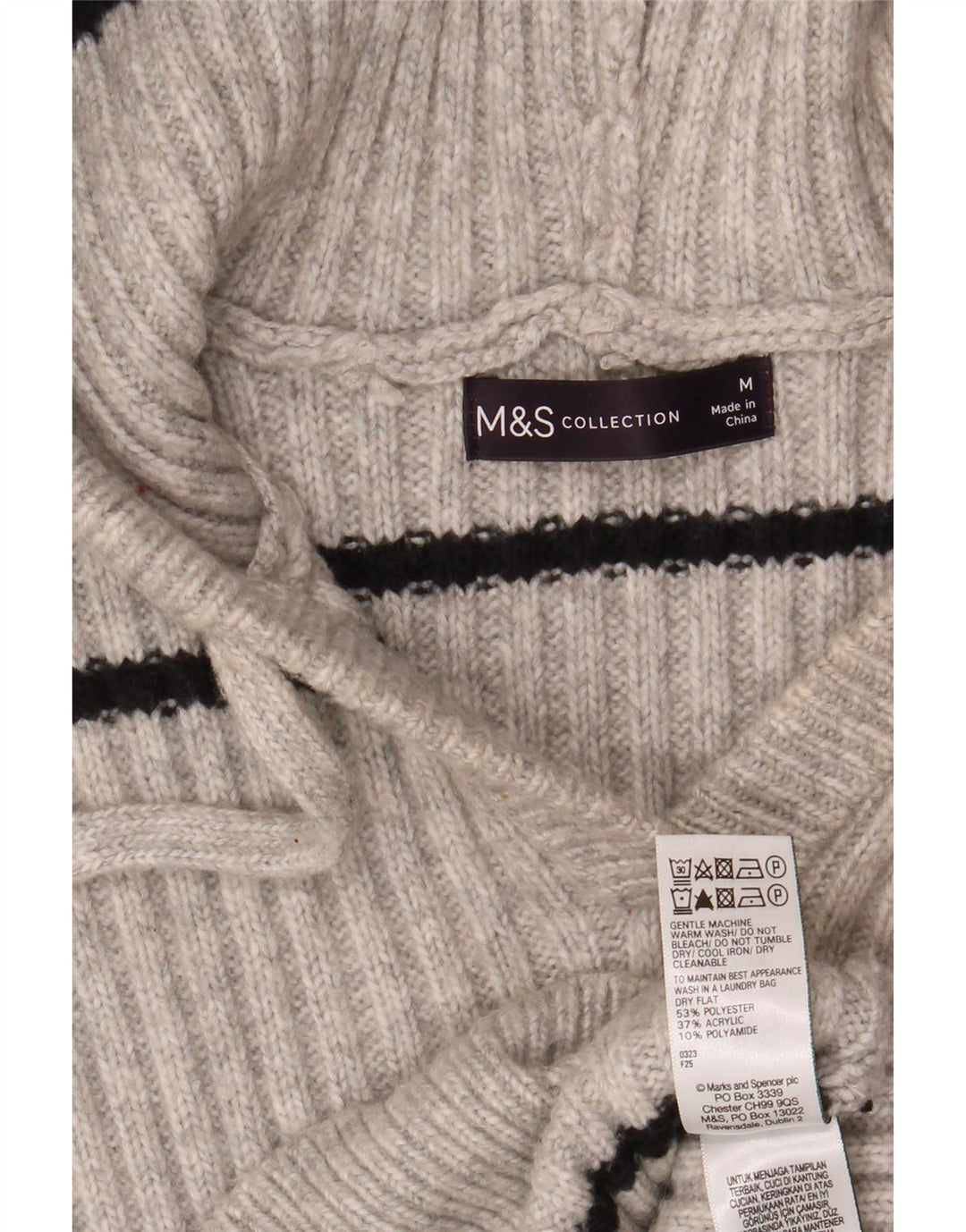 Marks & Spencer γυναικείο πουλόβερ με κουκούλα UK 14 μεσαίου γκρι ριγέ