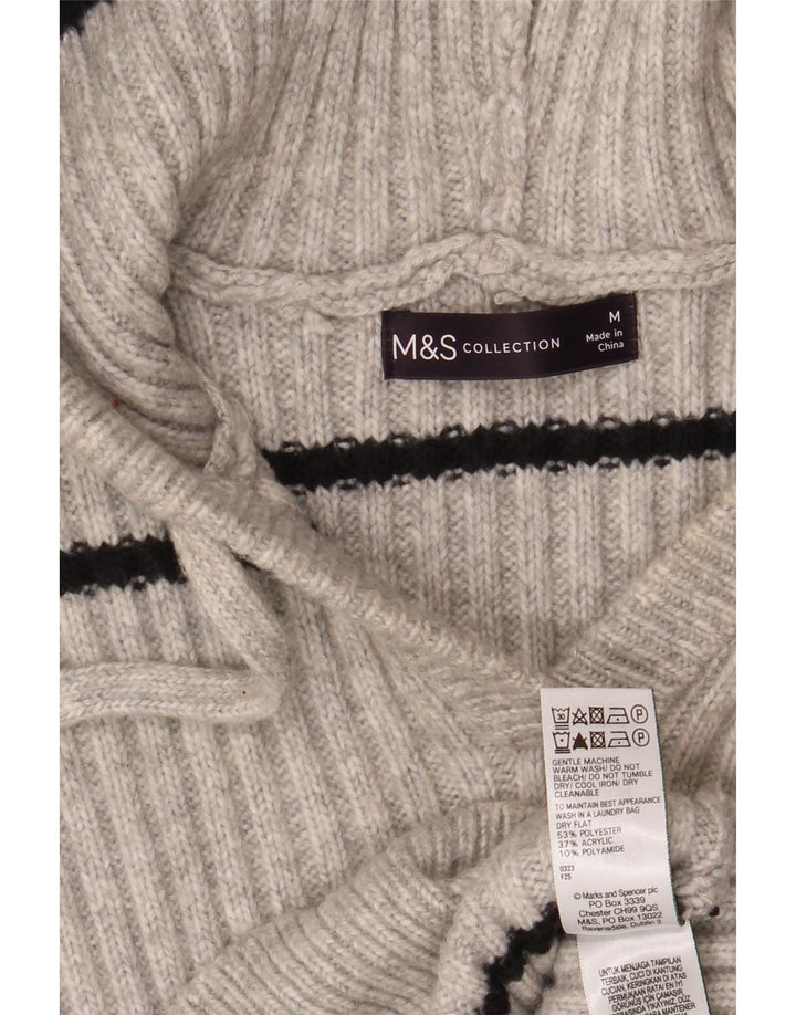 Marks & Spencer γυναικείο πουλόβερ με κουκούλα UK 14 μεσαίου γκρι ριγέ