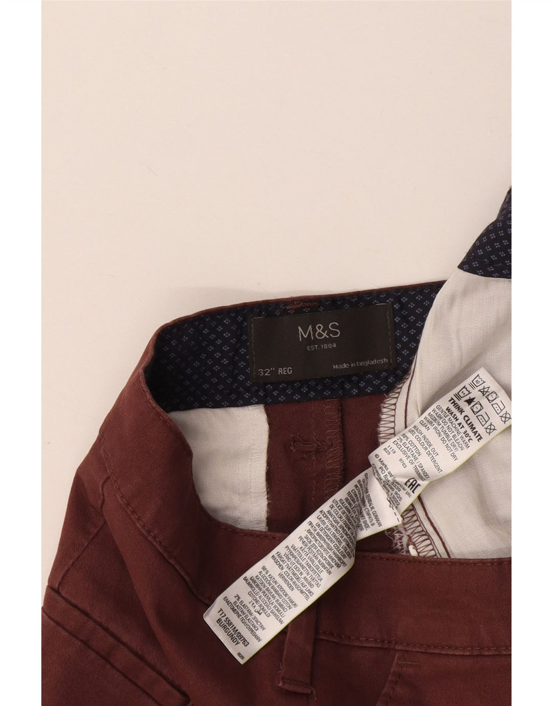 Ανδρικό σορτς Chino Marks & Spencer W32 από μεσαίο βαμβακερό μπορντό