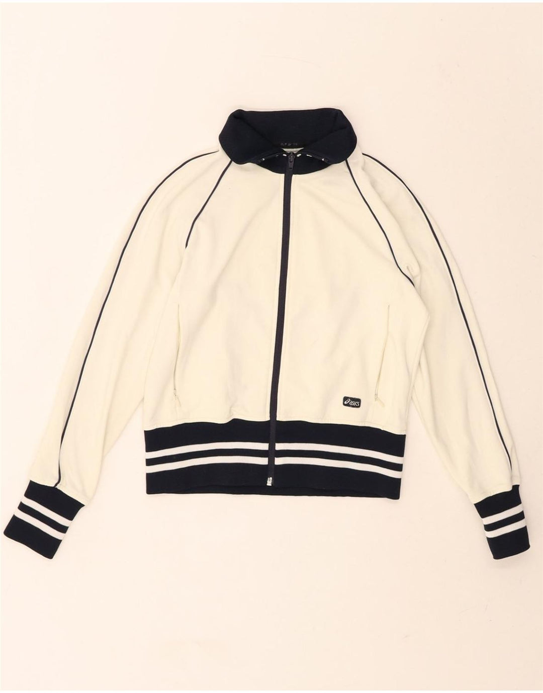 ASICS Womens Tracksuit Top Jacket UK 10 Small Off White Polyamide Vintage Asics and Second-Hand Asics from Messina Hembry 