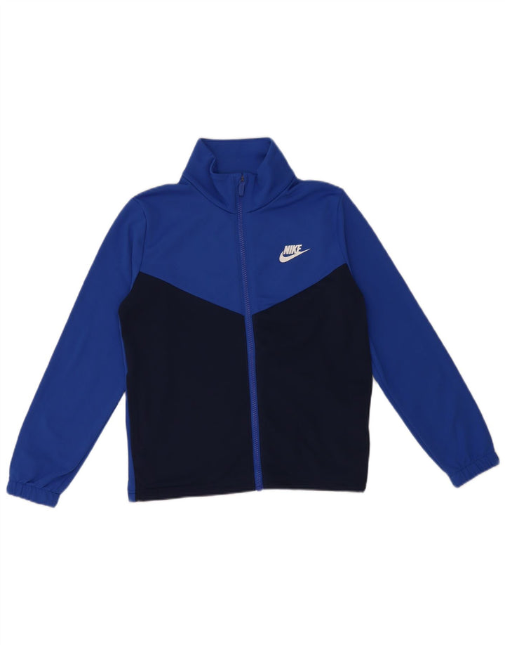 NIKE Girls Tracksuit Top Jacket 10-11 Years Medium Blue Colourblock