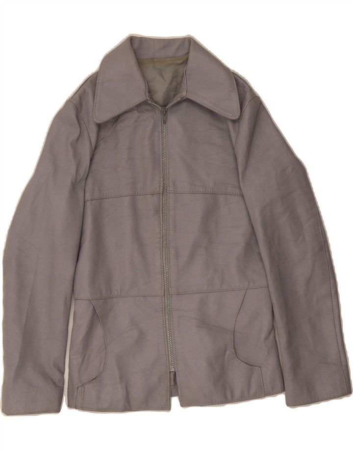 VINTAGE Womens Leather Jacket UK 14 Medium Grey Vintage Vintage and Second-Hand Vintage from Messina Hembry 