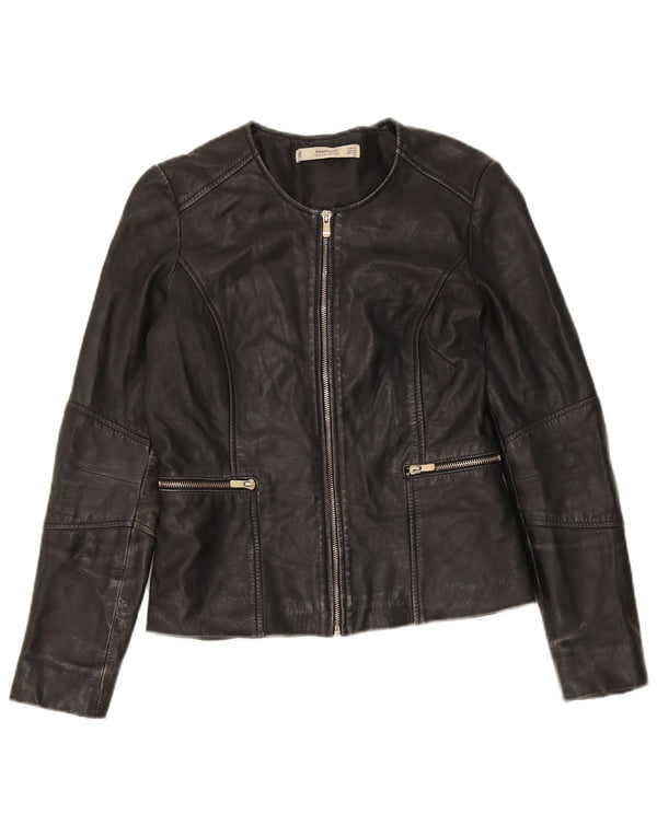 Mango Womens Crop Leather Jacket UK 10 Small Black