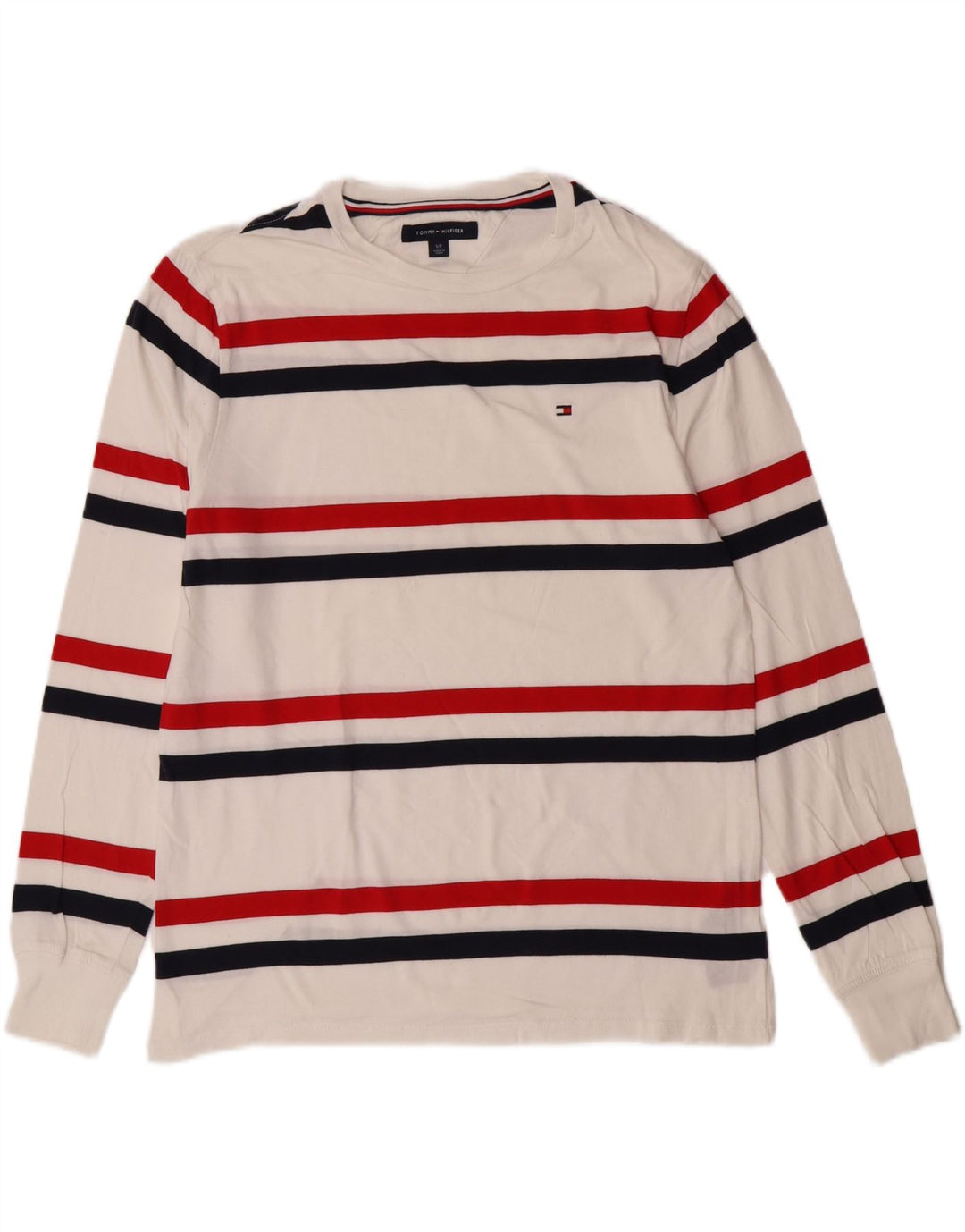 TOMMY HILFIGER Mens Top Long Sleeve Small White Striped Cotton Vintage Tommy Hilfiger and Second-Hand Tommy Hilfiger from Messina Hembry 