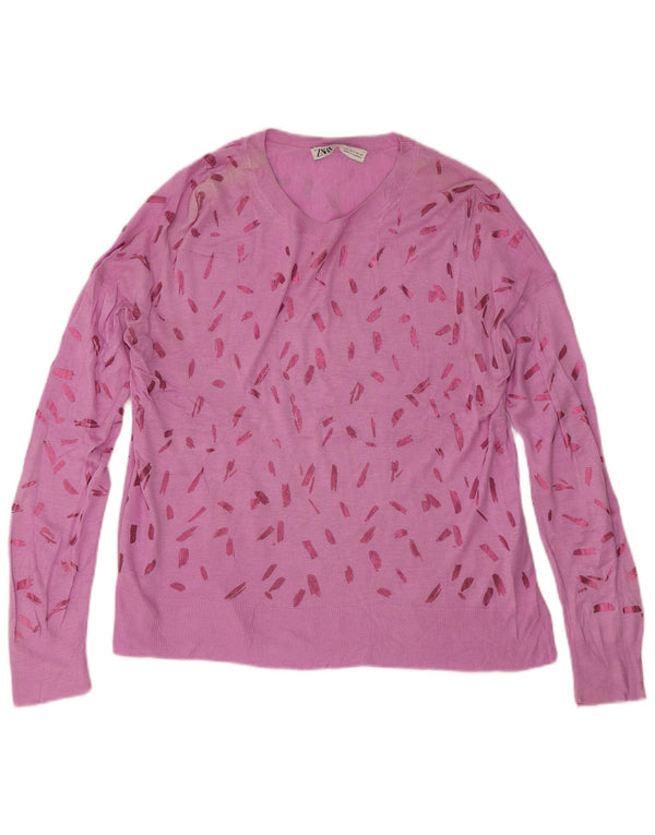 Zara Γυναικείο Abstract Pattern Boat Neck Jumper πουλόβερ UK 10 Small Pink