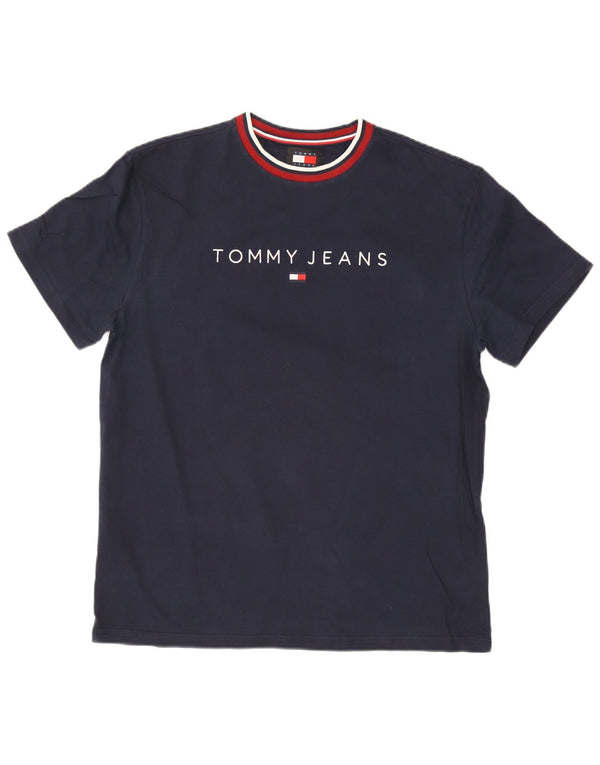 Tommy Hilfiger Mens Graphic T-Shirt Top Large Navy Blue Striped Cotton