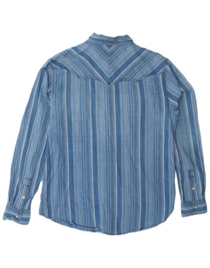 WRANGLER Ανδρικό φανελένιο πουκάμισο με κανονική εφαρμογή, μεγάλο μπλε ριγέ βαμβακερό