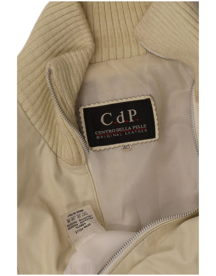 Vintage Γυναικείο Crop Δερμάτινο Μπουφάν IT 40 Small Off White Leather