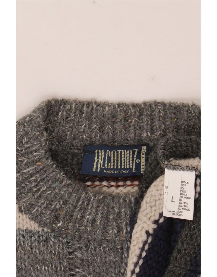 Ανδρικό πουλόβερ με λαιμόκοψη ALCATRAZ Μεγάλο πολύχρωμο μαλλί με ρίγες