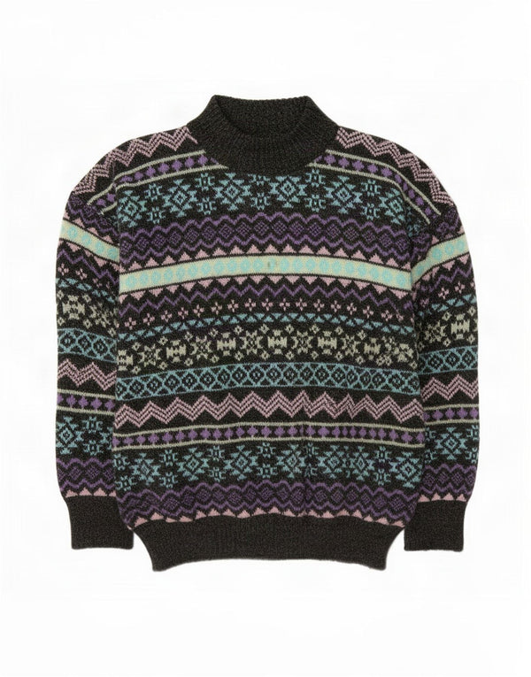 Vintage γυναικείο πουλόβερ με λαιμό χελώνα UK 14 Medium Grey Fair Isle