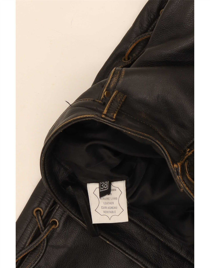 Vintage γυναικείο ίσιο δερμάτινο παντελόνι EU 38 Medium W30 L28 Μαύρο
