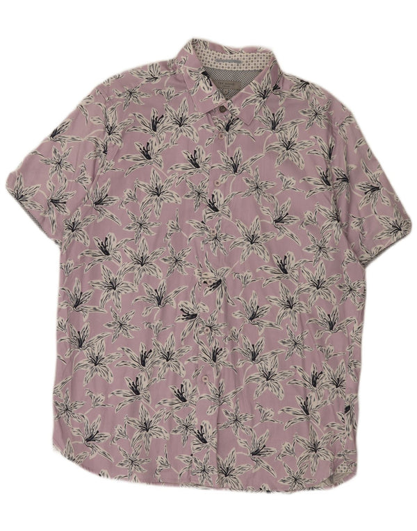 Ted Baker Ανδρικό κοντομάνικο πουκάμισο μέγεθος 6 2XL μωβ φλοράλ βαμβακερό