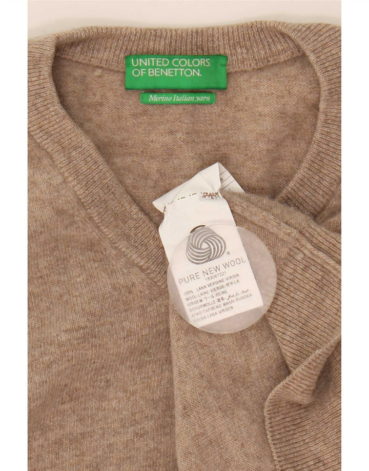 Ανδρικό πουλόβερ Benetton με λαιμόκοψη με λαιμόκοψη, μικρό μπεζ μαλλί