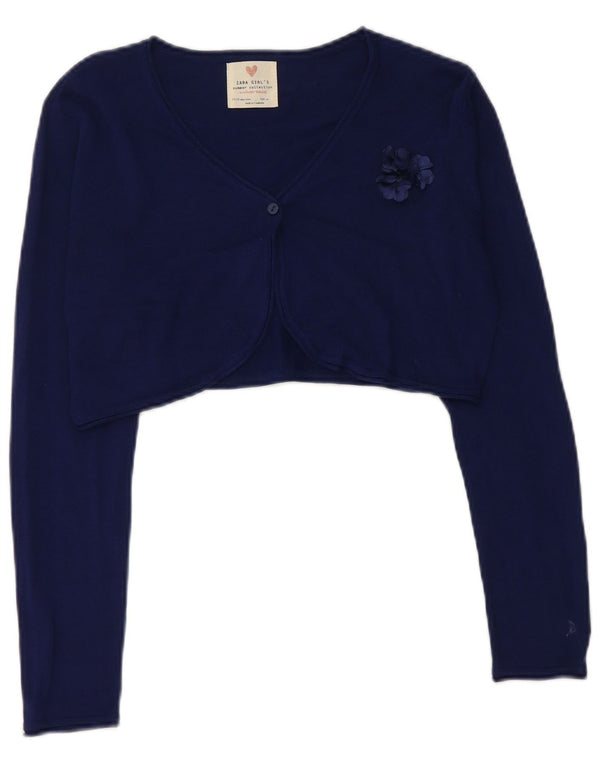 Πουλόβερ ZARA Girls Crop Cardigan 13-14 Years Navy Blue Floral