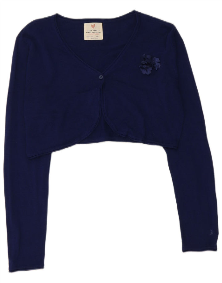 Πουλόβερ ZARA Girls Crop Cardigan 13-14 Years Navy Blue Floral