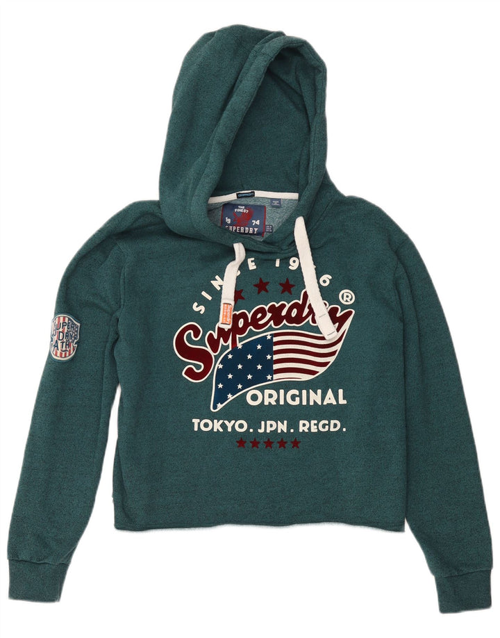 SUPERDRY Γυναικεία υπερμεγέθη Crop Graphic Hoodie Jumper UK 10 Small Green