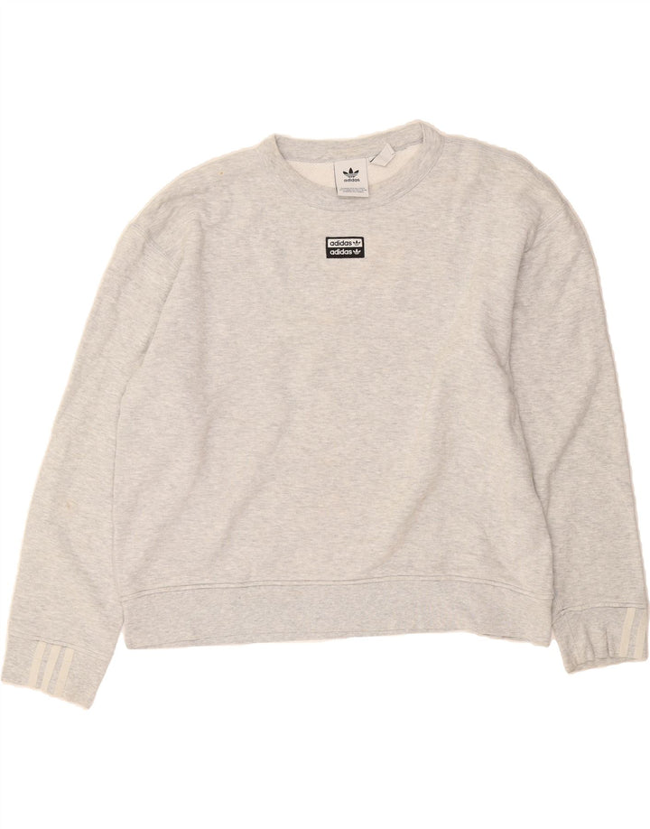 ADIDAS Womens Oversized Sweatshirt Jumper UK 14 Medium Grey Cotton Vintage Adidas and Second-Hand Adidas from Messina Hembry 