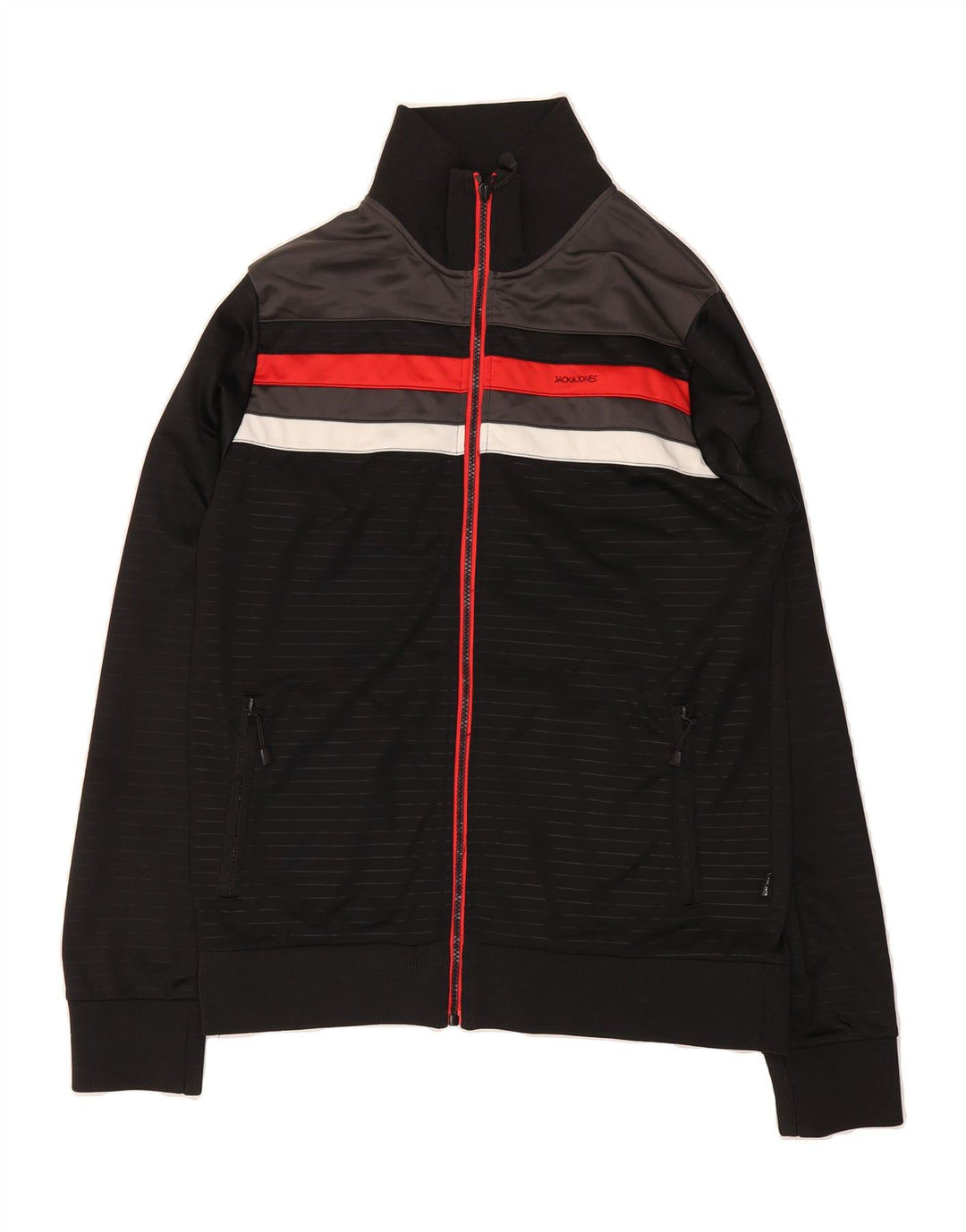 JACK & JONES Mens Tracksuit Top Jacket Large Black Striped Polyester Vintage Jack & Jones and Second-Hand Jack & Jones from Messina Hembry 
