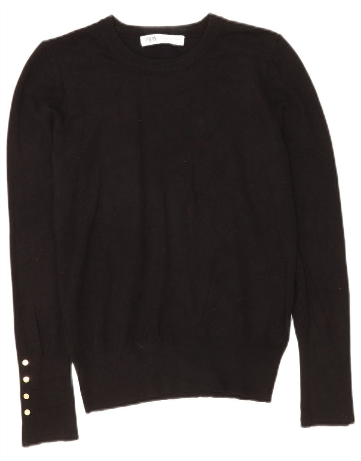 Zara Γυναικείο πουλόβερ με λαιμόκοψη UK 12 Medium Μαύρο