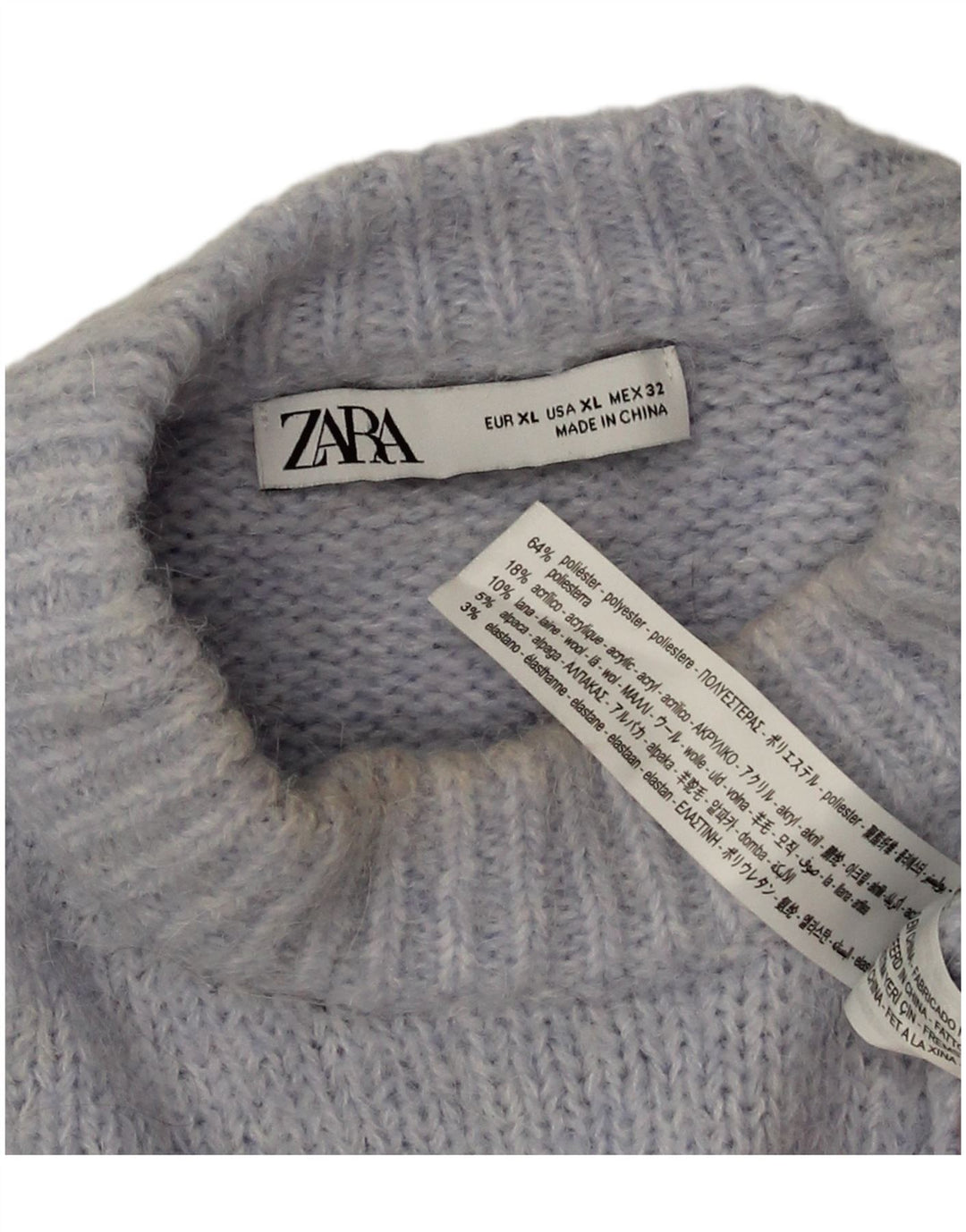 Zara γυναικείο πουλόβερ με λαιμόκοψη μεγάλου μεγέθους UK 18 XL μπλε πολυεστέρα