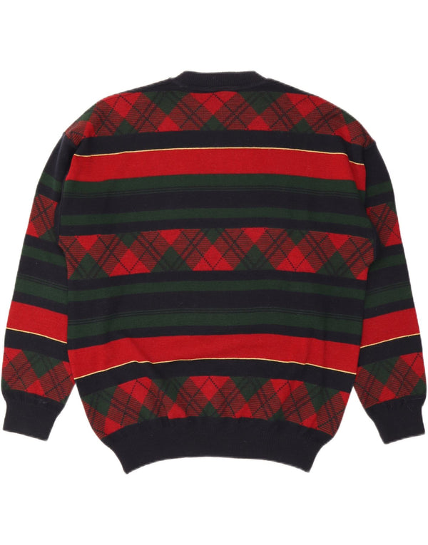 CANDA Mens Crew Neck Jumper Sweater Large Multicoloured Striped Acrylic