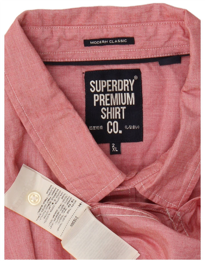 Ανδρικό μοντέρνο κοντομάνικο πουκάμισο SUPERDRY 2XL από βαμβακερό κόκκινο χρώμα