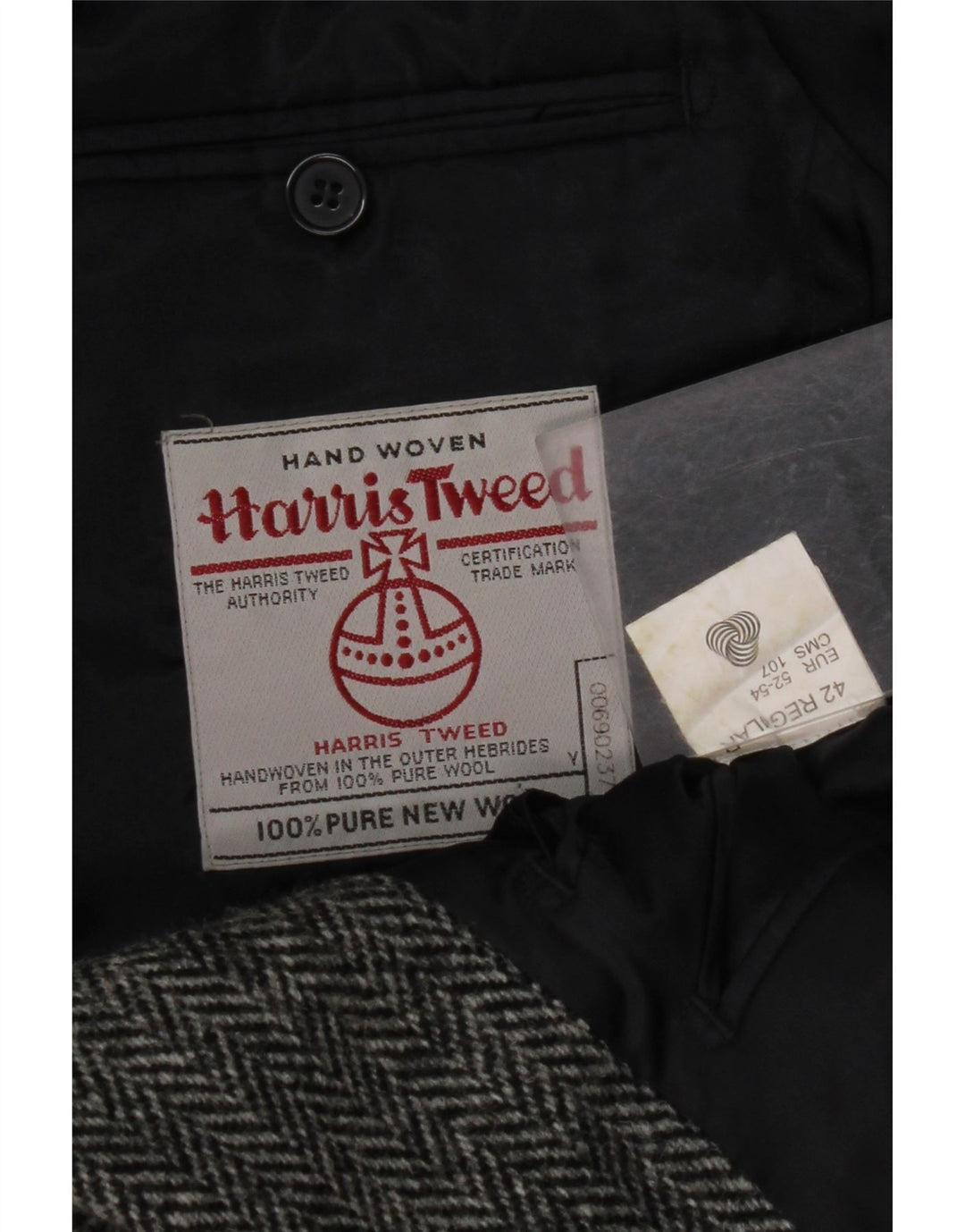 Ανδρικό μπουφάν HARRIS TWEED κανονικό τζάκετ, μέγεθος 42, μεγάλο γκρι ψαροκόκαλο