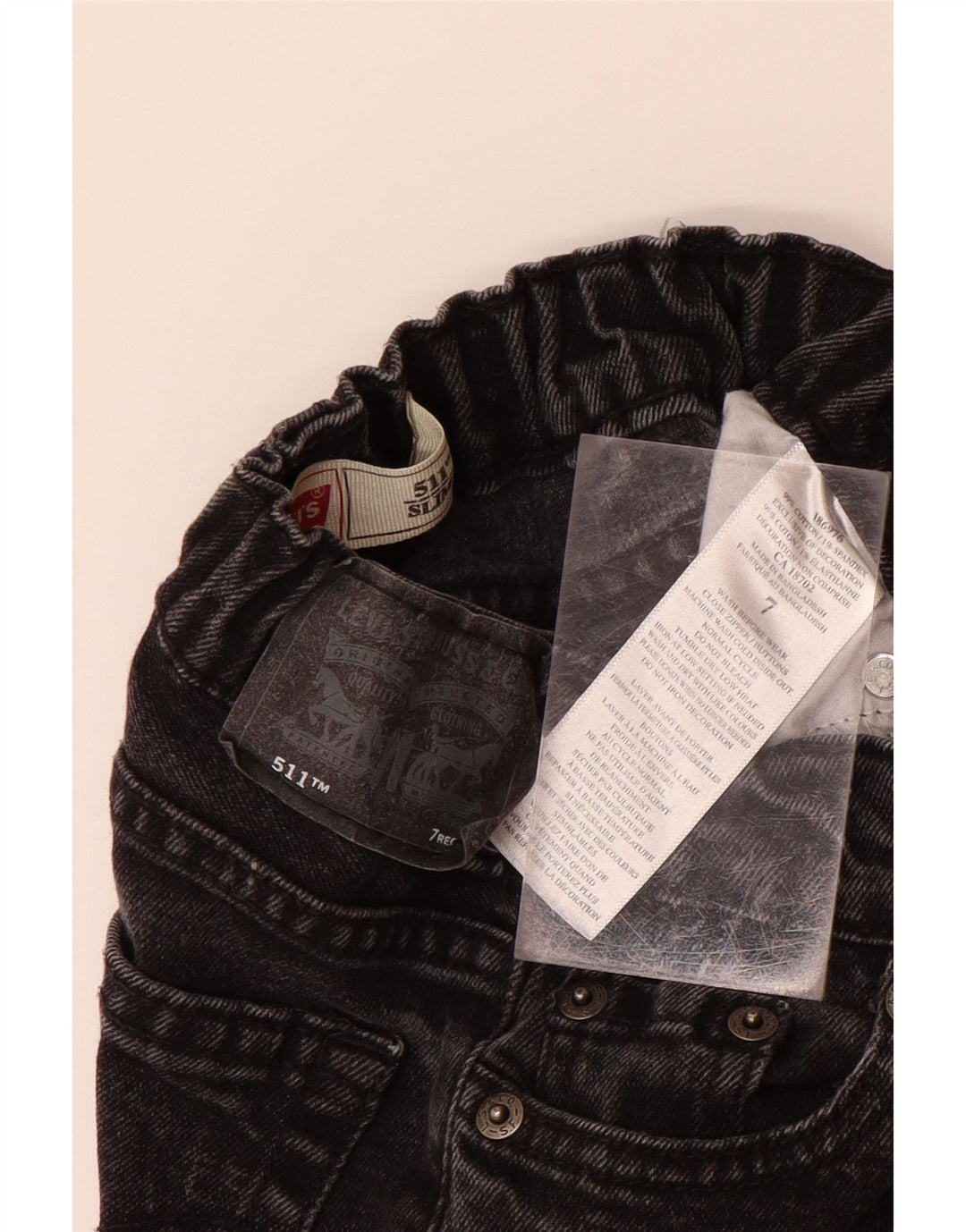 LEVI'S Boys 511 Slim Jeans 6-7 ετών W20 L22 Μαύρο βαμβακερό