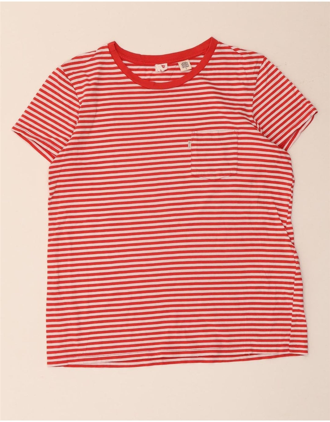 Γυναικείο T-Shirt Levi's Top UK 14 Βαμβακερό μεσαίο κόκκινο ρίγες