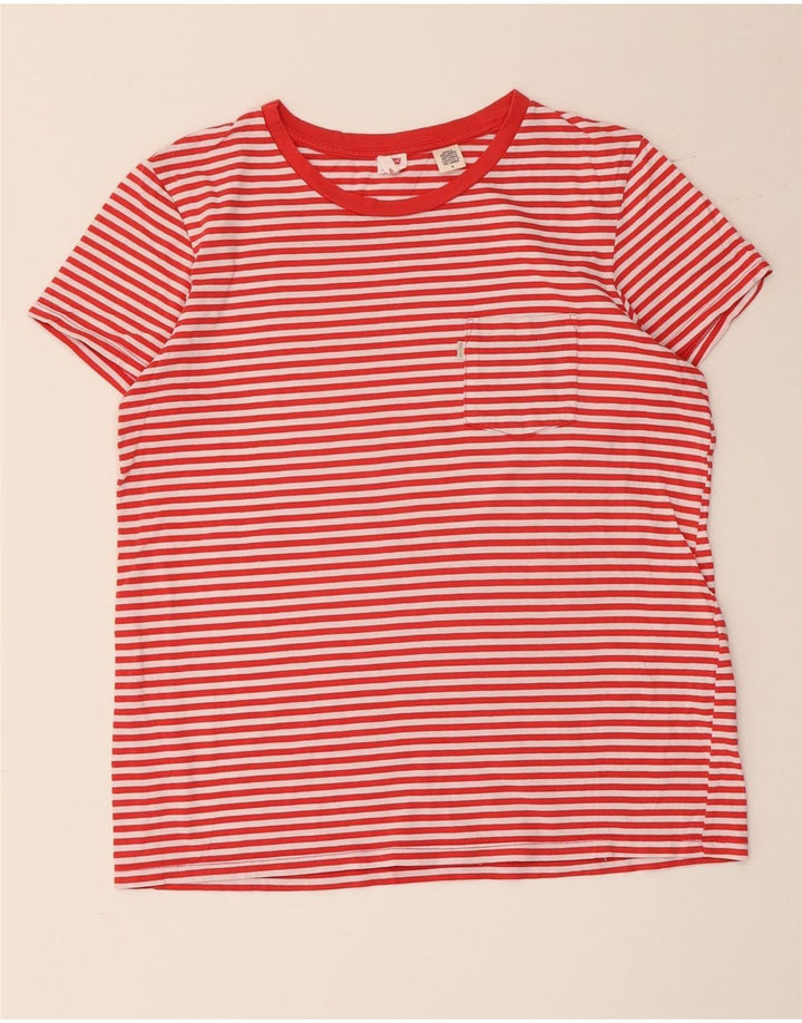 Γυναικείο T-Shirt Levi's Top UK 14 Βαμβακερό μεσαίο κόκκινο ρίγες