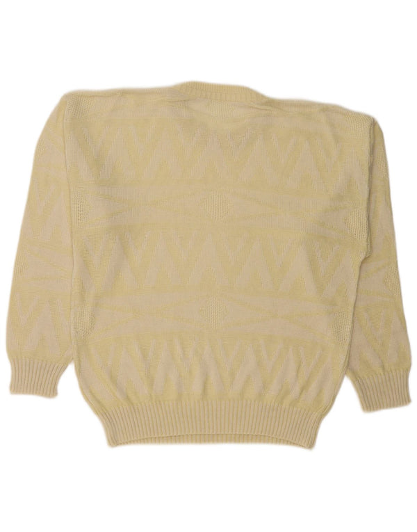 VINTAGE Womens Crew Neck Jumper Sweater UK 18 XL Yellow Geometric Acrylic